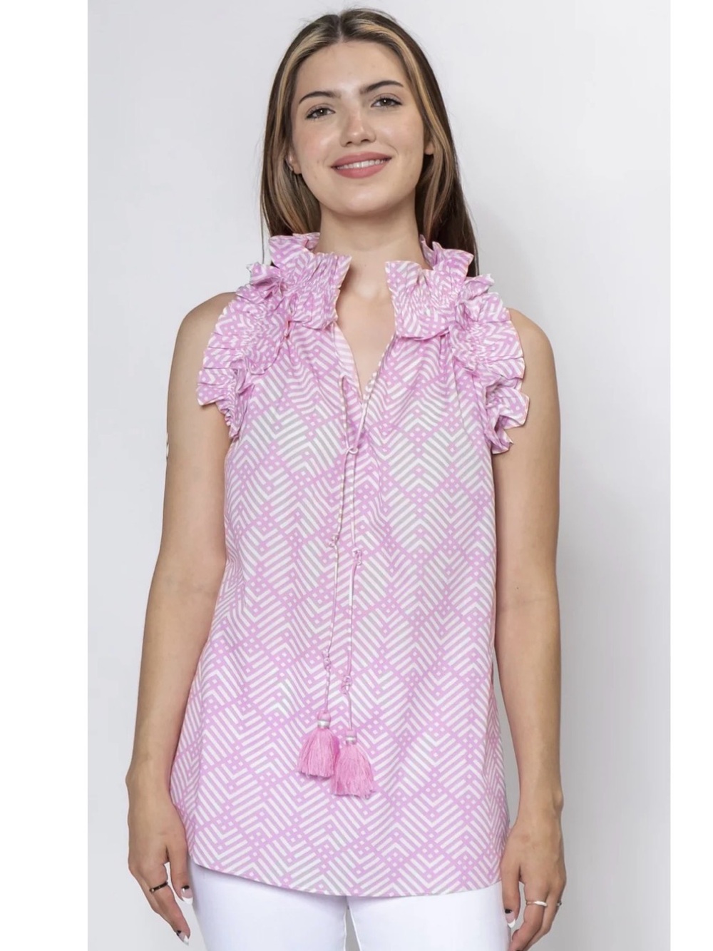 Carvalho Couture Pink Sleeveless Blouse NWT Ruffle Tank Top Small